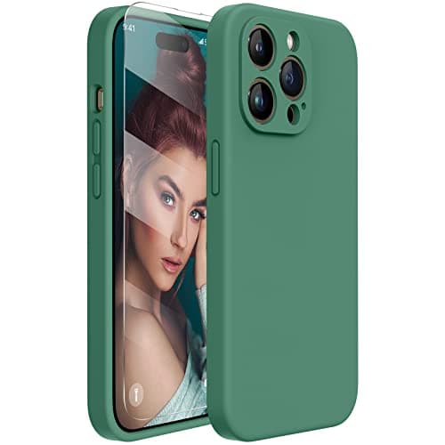 Miracase Designed for iPhone 14 Pro Max Phone Case with Screen Protector,[Upgraded Enhanced Camera Protection],Shockproof Liquid Silicone Case with Microfiber Lining,6.7 inch, Acacia Green - Image 1