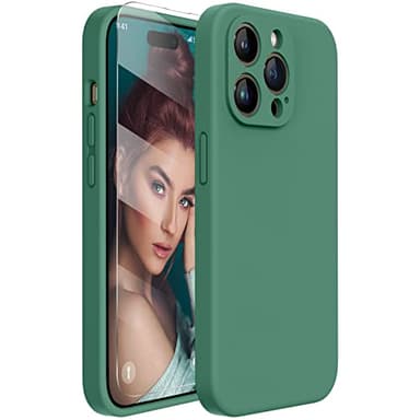 Miracase Designed for iPhone 14 Pro Max Phone Case with Screen Protector,[Upgraded Enhanced Camera Protection],Shockproof Liquid Silicone Case with Microfiber Lining,6.7 inch, Acacia Green - Image 1