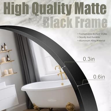PUZONJIG Arched Wall Mirror 24"X36", Black Bathroom Vanity Mirrors for Over Sink, Modern Farmhouse Mirror Wall Mounted, Curved Arch Design for Bedroom, Living Room & Home Decor - Image 3