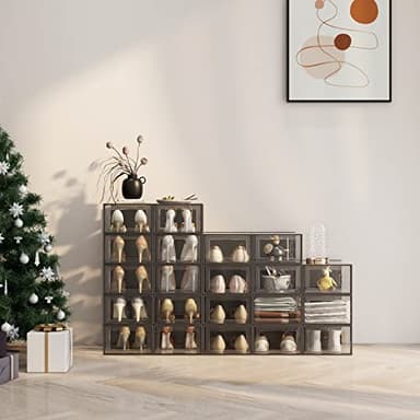 SEE SPRING X-Large Black Modern Plastic Shoe Box, 12 Pack, Clear Front Door, Stackable, Foldable, Ventilated, Fits US Size 11, 13.2''L9.1''W7.3''H Inch, 655.65 Cubic Inches, Already Assembled - Image 6