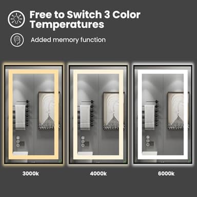 Amorho 84"X40" LED Bathroom Mirror Framed, Front Light and Backlit, Stepless Dimmable, Anti-Fog, Shatter-Proof, Memory, 3 Colors, Double LED Vanity Mirror - Image 5