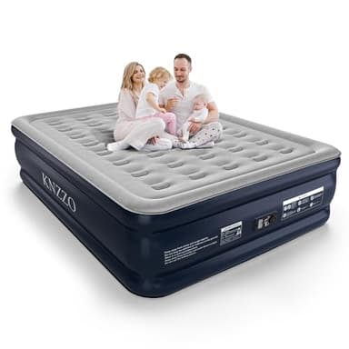 KNZZO Queen Air Mattress with Built-in Pump, 18" Top Inflatable Mattress with Waterproof Flocking Fabric, Three-Minute Quick-Inflatable Bed. Portable Blow Up Mattress for Home, Outdoor and Guests - Image 1