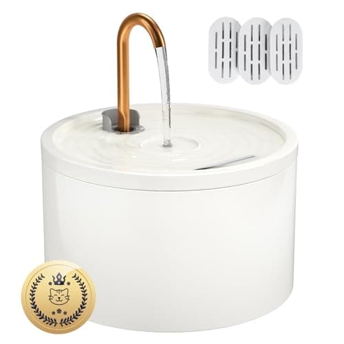 MISFANS Ceramic Cat Water Fountain - 2.1L/71oz - All-Ceramic Body & Pure Copper Water Spout - Non-Toxic - Automatic Pet Drinking Fountain Indoor with Ultra-Quiet Pump, and 3Pcs Filter & Sponge (White) - Image 1