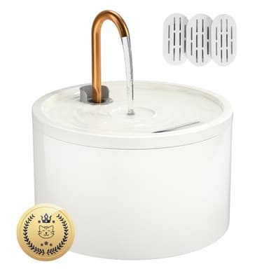MISFANS Ceramic Cat Water Fountain - 2.1L/71oz - All-Ceramic Body & Pure Copper Water Spout - Non-Toxic - Automatic Pet Drinking Fountain Indoor with Ultra-Quiet Pump, and 3Pcs Filter & Sponge (White) - Image 1