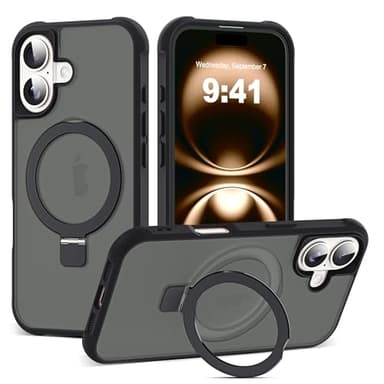 SKYLMW Compatible with iPhone 16 Case with Invisible Magnetic O-Ring Stand Military-Grade Translucent Case for iPhone 16 6.1" [Compatible with Mag-Safe][Great Grip Feeling], Black - Image 1