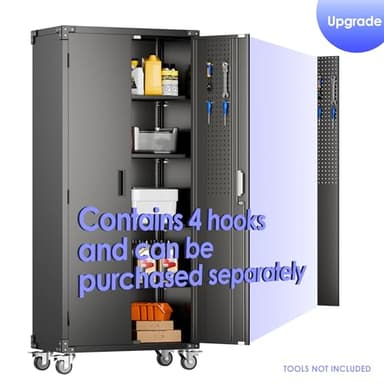 Aobabo Upgraded 72" H Garage Storage Cabinets with Wheels,Metal Storage Cabinets with Door Pegboard for Garage Home Office Storage,Assembly Required, Black - Image 8