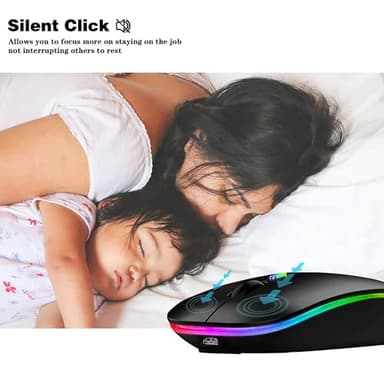 WREANU Wireless Bluetooth Mouse Rechargeable Laptop Mice with LED Lights Silent Slim Use(BT5.2 and 2.4G Portable USB Receiver)Dual Mode Computer Mouse for Laptop/iPad/Tablet/Apple/Computer/Mac(Black) - Image 4