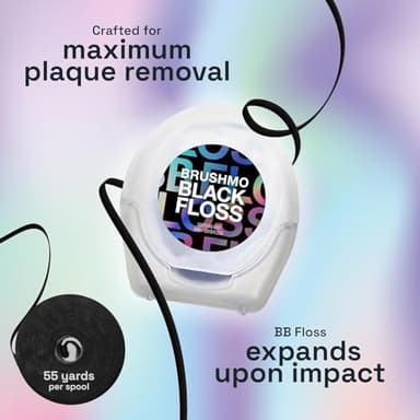 Brushmo Black Floss (BBFloss) - Expanding Floss, Gum-Friendly Soothing Mint Dental Floss, Natural Vegan Wax to Remove Plaque from Teeth, Dentist Designed PTFE & PFAS Free Oral Care, 2 Spools, 110 yd - Image 2