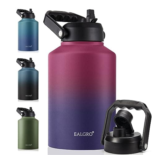 EALGRO Gallon Insulated Water Bottle Jug with Straw, 128 oz Large Stainless Steel Sports Metal Water Canteen With Handle, Thermal Water Cup Mug with 2 Lids, Dark Rainbow - Image 1