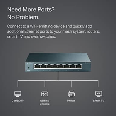 TP-Link 8 Port Gigabit Ethernet Network Switch - Ethernet Splitter | Plug & Play | Fanless | Sturdy Metal w/ Shielded Ports | Traffic Optimization | Unmanaged | Lifetime Protection (TL-SG108) - Image 5