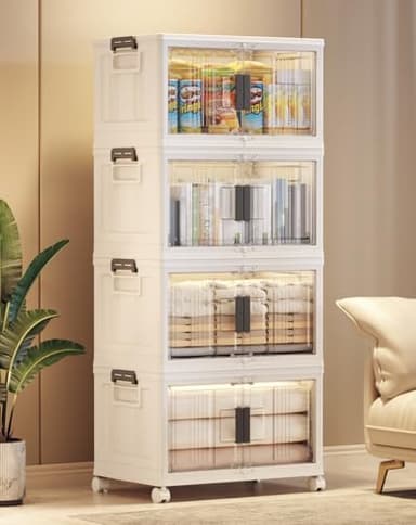 OlarHike 48QT Lockable Storage Bins with Lids - Folding Storage box with Doors and Wheels, Collapsible Plastic Storage Bins for Closets, Stackable Storage Organizer, Storage Containers, 4 Pack Cubes - Image 1