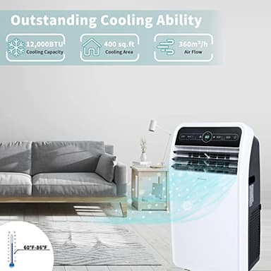 Shinco 12,000 BTU Portable Air Conditioner, Portable AC Unit with Built-in Cool, Dehumidifier&Fan Modes for Room up to 400 sq.ft, with Remote Control, 24 Hour Timer, Installation Kit - Image 3