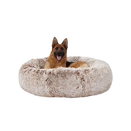 Bedfolks Calming Donut Dog Bed, 45 Inch Round Plush Bed for Extra Large Dogs, Anti-Anxiety, Washable with Non-Slip Bottom (Brown, Extra Large) - Image 1