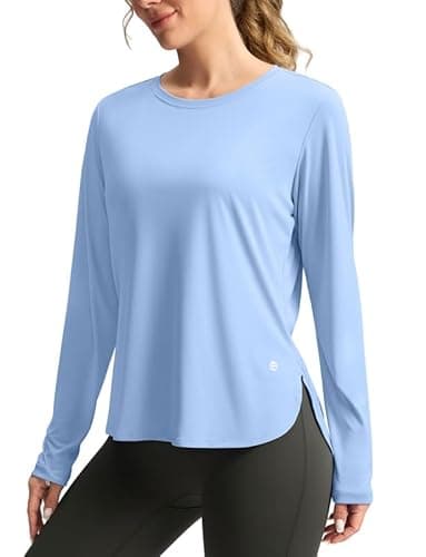 Women's Sun Shirts UPF 50+ Long Sleeve UV Protection Shirt Lightweight Quick Dry Workout Hiking Tops for Women(Haze Blue,L) - Image 1