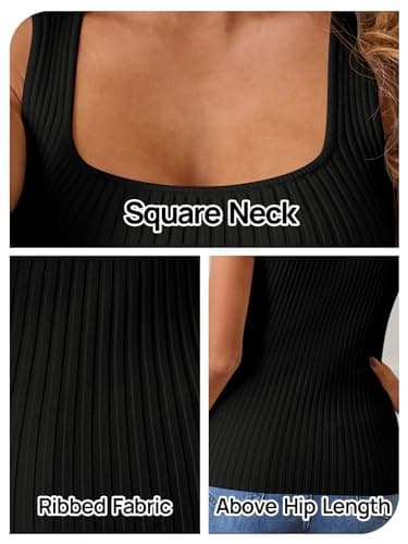 MEROKEETY Women's Ribbed Knit Tank Tops 2025 Square Neck Sleeveless Summer Basic Shirts Sweater Vest Black S - Image 6