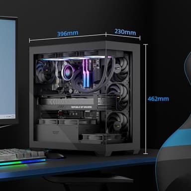 darkFlash ATX Mid-Tower PC Case, Pre-Install 1 Non-LED PWM Fans Computer Case, Full View Dual Tempered Glass Gaming PC Case, Type C Port, Supports up to 360mm Water Cooling Radiator, Black(DS900) - Image 6