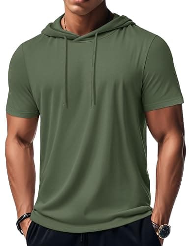 MAGCOMSEN Mens Hoodie Short Sleeve Hoodies Sweatshirt Lightweight Gym Hoodie Pullover Summer Moisture Wicking T Shirts Green,L - Image 1