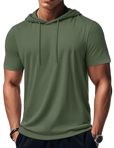 MAGCOMSEN Mens Hoodie Short Sleeve Hoodies Sweatshirt Lightweight Gym Hoodie Pullover Summer Moisture Wicking T Shirts Green,L - Image 1
