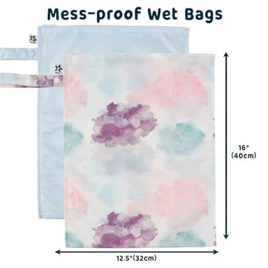 Tiny Twinkle Mess-Proof Waterproof Wet Dry Bag | 2-Pack Reusable Wet Bags for Swimsuits & Baby Clothes | Leakproof Wet Bag for Travel & Diaper Changes for Baby (Cotton Candy) - Image 2