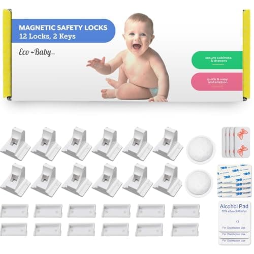 Eco Baby Magnetic Cabinet Locks for Babies - Magnetic Baby Proofing Cabinet Locks, Child Locks for Cabinets Drawers Doors for Back to School - Easy Installation No Tools Required (12 Pack and 2 Keys) - Image 1