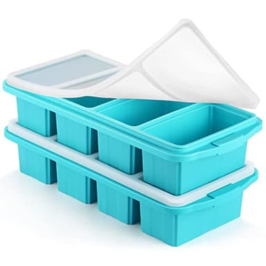 Ztomine Silicone Freezer Tray With Lid - Silicone Freezer Food Molds- Large Ice Cube Tray,Silicone Freezer Container,Freeze & Store Soup, Sauce, Broth,Leftovers - Makes 4 Perfect 1 Cup - Image 1