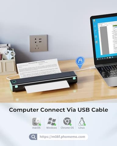 Phomemo Portable Printers Wireless for Travel - Bluetooth Thermal Printer Supports 8.5" X 11" Letter, Inkless Printer Compatible with Phone Laptop for Home Use Car Office School, Come with Carry Case - Image 4