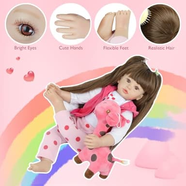 Kdudgso Reborn Baby Dolls 24 Inch Realistic Toddler Silicone Baby Doll Girl with Long Hair in Gift Box, Weighted Lifelike Babe Muñecas Niñas, Feeding Toys, Birth Certificate Accessories for Age 3+ - Image 4
