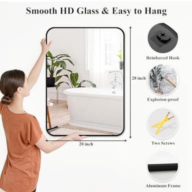 Fabuday Black Bathroom Mirror for Over Sink - 20x28 Rounded Rectangular Wall Mirror, Matte Metal Framed Vanity Mirrors for Bedroom, Living Room, Entryway Decor, Horizontally/Vertically - Image 6