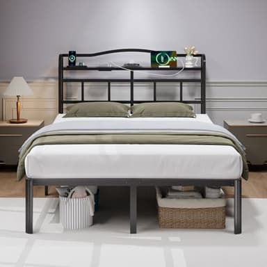 HAVONIZD Full Bed Frame - Storage Headboard with Charging Station & Galaxy Aurora Projector, 14 Inch Sturdy Metal Platform Bed Frame No Box Spring Needed, Easy Assembly, No Noise, Black - Image 4