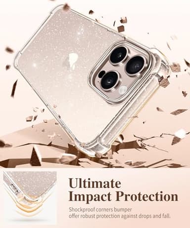 GVIEWIN for iPhone 16 Pro Case, with Screen Protector & Camera Lens Protector [Not Yellowing] Floral Slim Shockproof Protective Clear Flower Women Phone Cover 6.3'' (Twinkle Clear) - Image 4