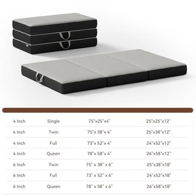 ROXGOX Memory Foam Trifold Mattress - Full Portable Floor Bed 6 Inch, Foldable Mat with Washable Cover, Handle & Non-Slip Bottom, for RV, Travel, Camping, Yoga, 73"x52"x6" - Image 5