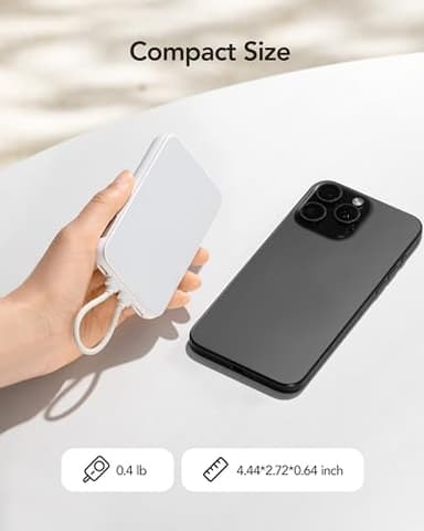 charmast 10000mAh Wired Portable Charger, 20W Fast Charging Slim Power Bank with Removable Cable for iPhone & Android, Hand-Free Battery Pack with Digital Display for Short Travel (No-Wireless) - Image 7