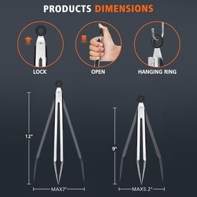 Hotec Stainless Steel Kitchen Tongs Set of 2 - 9" and 12", Locking Metal Food Tongs Non-Slip Grip - Image 3