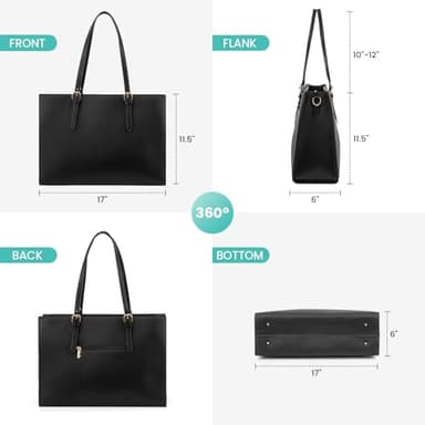 LOVEVOOK 17.3-inch Laptop Bag for Women, Large Capacity Travel Tote Bag with Clutch Purse 2PCs Set, Professional Business Computer Work Bag, Leather Shoulder Briefcase for Office Lady, Black - Image 4