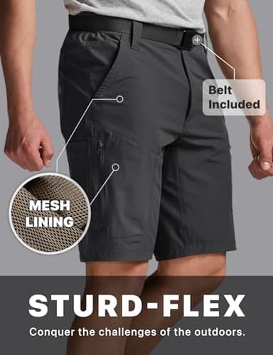 CQR Men's Quick Dry Stretch Hiking Cargo Shorts, Lightweight Water Resistant Tactical Casual, Golf & Outdoor with Pockets, Shendo Trail W/Belt Black, 34W x 10L - Image 5