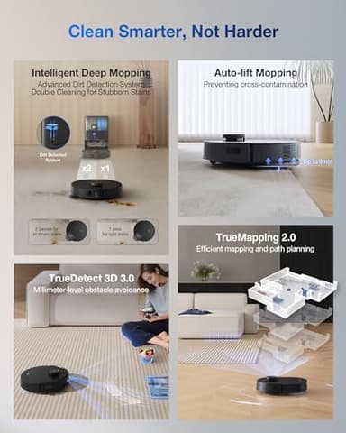 ECOVACS DEEBOT T30S Care Robot Vacuum and Mop, 11000Pa, ZeroTangle Technology, TruEdge Adaptive Edge, Hot Wate Washing, Self-Emptying, Self Refilling, Auto Lifting, Obstacle Avoidance - Image 7