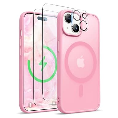ORETECH Magnetic for iPhone 15 Case, [Compatible with MagSafe][2 Pcs Screen Protectors][15 FT Drop Protection] Frosted Translucent Back, Shockproof, Anti-Scratch Phone Case for iPhone 15, Light Pink - Image 1