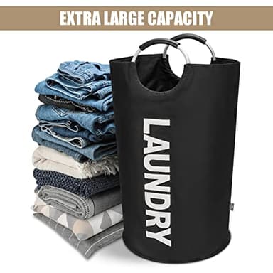 DOKEHOM 90L Large Laundry Basket, Collapsible Laundry Bag, Freestanding Tall Clothes Hamper, Foldable Washing Bin (Black) - Image 6