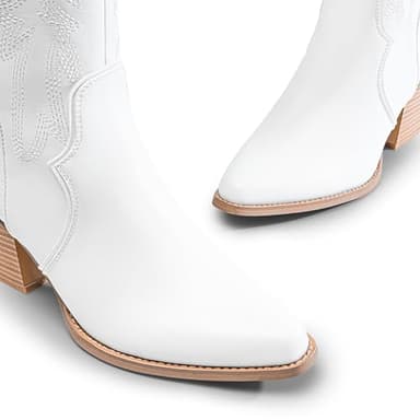 DREAM PAIRS Womens Cowboy Boots Wide Calf Comfortable Pull On Zipper Chunky Heel Pointed Toe Embroidered Western Cowgirl Knee High Boots Girls Ladies Retro Tall Boot,Size 8.5,White,SDKB224W-W - Image 3