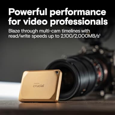 Crucial X10 Pro 4TB Portable SSD, Up to 2,100MB/s Read, 2000MB/s Write, USB 3.2 USB-C, External Solid State Drive, Durable Storage for Professional Creators, Gold - CT4000X10PROSSD9D02 - Image 2