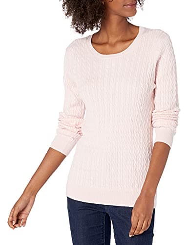 Amazon Essentials Women's Lightweight Long-Sleeve Cable Crewneck Sweater (Available in Plus Size), Light Pink, Medium - Image 1