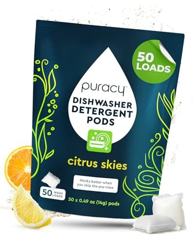 Puracy Dishwasher Pods, Natural Dishwasher Detergent, Citrus Skies Dish tabs - Enzyme-Powered, Spot & Residue Free - TikTok Trend Items, Must Haves from TikTok Made Me Buy It (Citrus Skies, 50 Count) - Image 1