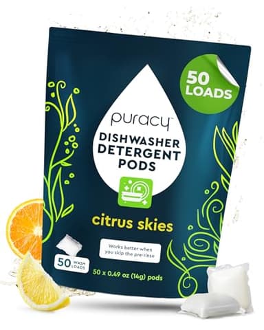 Puracy Dishwasher Pods, Natural Dishwasher Detergent, Citrus Skies Dish tabs - Enzyme-Powered, Spot & Residue Free - TikTok Trend Items, Must Haves from TikTok Made Me Buy It (Citrus Skies, 50 Count) - Image 1