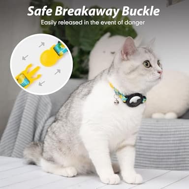 azuza AirTag Cat Collar Breakaway, Integrated Cat Collar with Air Tag Holder Safety Lightweight GPS Tracker Holder for Cats, Lemon, Cats (8-12inch) - Image 3
