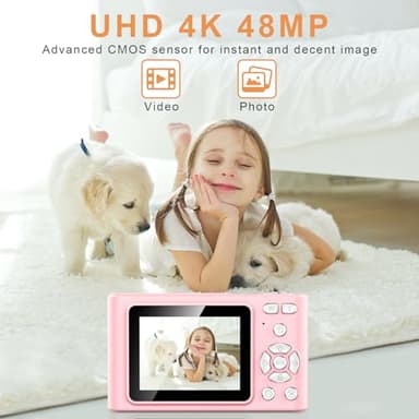 Digital Camera, Camera for Kids, UHD 4K 48MP Point and Shoot Digital Cameras with 64GB SD Card and 16X Digital Zoom Anti Shake, Compact Portable Small Gift for Boys Girls Students, Cherry Pink - Image 2