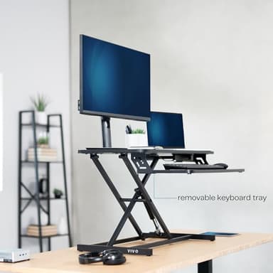 VIVO Height Adjustable 32 inch Stand Up Desk Converter, Quick Sit to Stand Tabletop Dual Monitor Riser Workstation, Black, DESK-V000S - Image 7