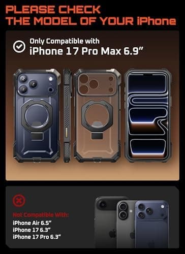 SUPCASE for iPhone 17 Pro Max Case with Kickstand (Unicorn Beetle Grip), [Camera Control Cover] [Compatible with MagSafe] [Military-Grade Drop Protection] Heavy Duty Magnetic Phone Case, Black - Image 3