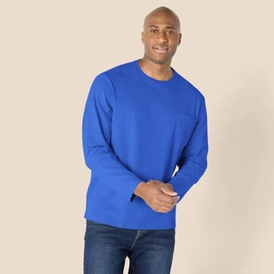 Amazon Essentials Men's Regular-Fit Crewneck T-Shirts, Long-Sleeve, Bright Blue, Size XX-Large, With Pocket - Image 6