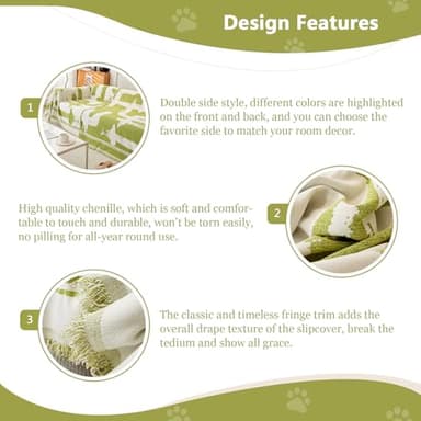 DREAMINGO Abstract Striped Couch Cover, Beige Chenille Loveseat Cover for 2 Cushion Couch Sofa, Jacquard Sofa Covers for Living Room, Modern Style Couch Covers for Sectional, 71"x118", Green - Image 2