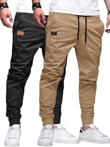 PLEPAN Mens Casual Cargo Joggers - Cotton Drawstring Chino Pants Hiking Outdoor Twill Track Jogging Sweatpants - Image 1